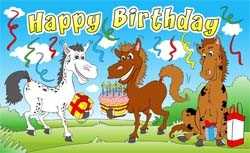 Geburtstag, Kindergeburtstag,Happy Birthday Pferde Flagge 90x150 cm