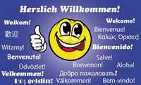 Willkommen - Herzlich Willkommen verschiedene Sprachen Flagge 90x150 cm Willkommen - Herzlich Willkommen verschiedene Sprachen Flagge 90x150 cm