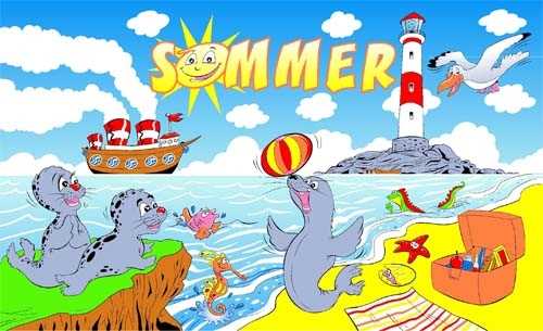 Sommer Seehunde Leuchtturm Möwe Flagge 90x150 cm