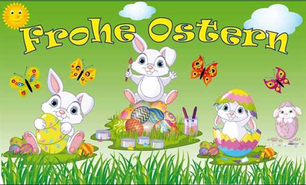 Ostern-Frohe Ostern weiße Hasenkinder Flagge 90x150 cm