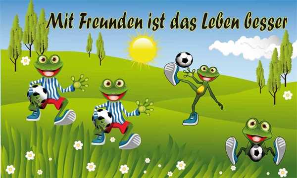Frosch, Mit Freunden ist das Leben besser , Fußball Kindermotiv 90x150 cm Digitaldruck