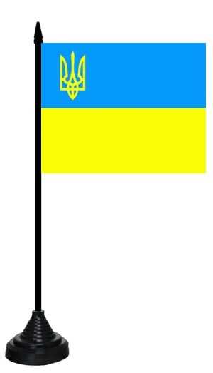 Ukraine mit Wappen Tischflagge 10x15 cm
