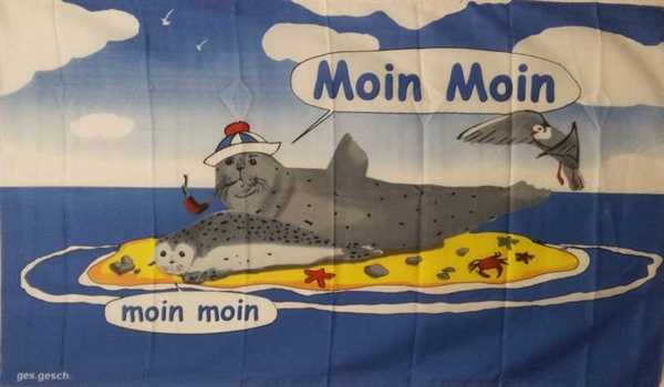 Moin Moin 3 liegender Seehund Möwe Flagge 90x150 cm,160 Dernier (G)
